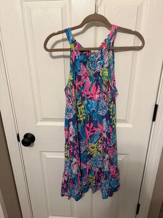 Women’s Lilly Pulitzer  Tropical Print Sleeveless One-Piece Dress - Blue & Pink - Picture 2 of 2